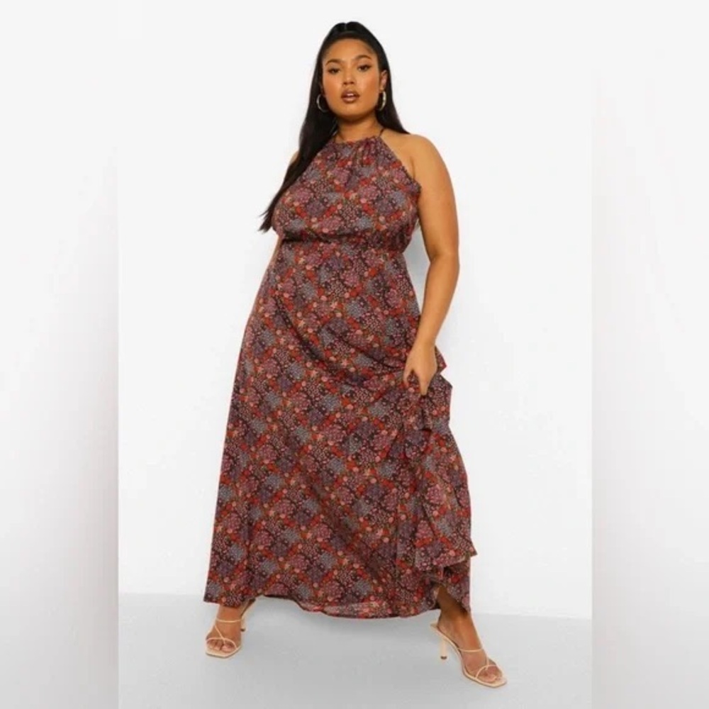 boohoo | PLUS FLORAL HIGH NECK MAXI DRESS Various Sizes Available - Picture 6 of 6